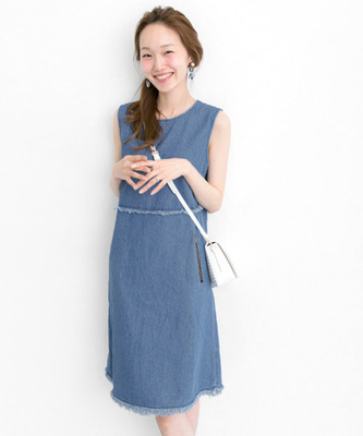 デニムフリンジワンピース
