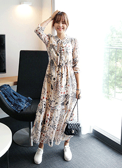 ガーデンプリントシフォンマキシワンピース