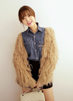 086 ユニークフェイクファーウールカーディガン