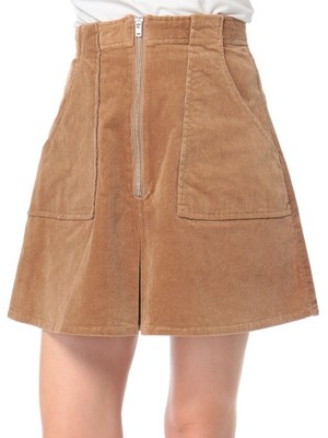 フロントファスナーコーデュロイミニスカート