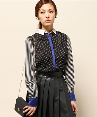 カラーブロックドットシャツ