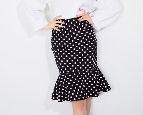 ドット柄ミディマーメイドスカート