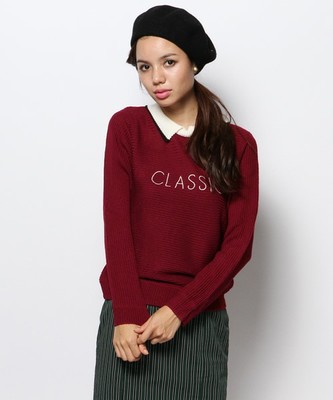 刺繍付きニットプルオーバー