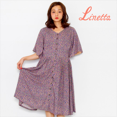 Linetta 【先行予約販売】袖フレア前開き小花ワンピース[L2k862]