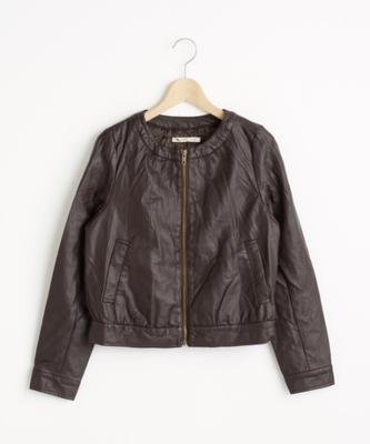 フェイクレザーノーカラーブルゾン