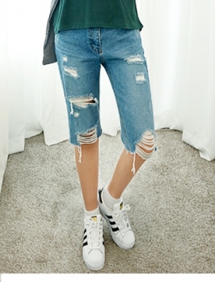 ダメージ加工5分丈デニムパンツ