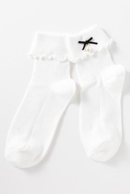 パールモチーフ付きベロアリボン折り返しソックス