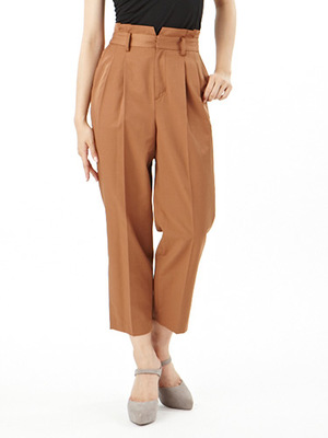 スラブサテンハイウエストフリルスラックスパンツ