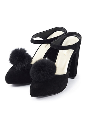 ラビットファーポンポン付きミュール