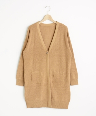 畦編みロングカーディガン