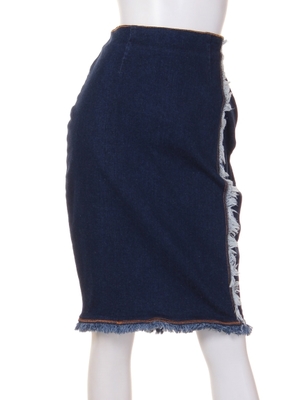 フリンジデニムタイトスカート