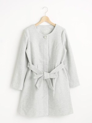 ベルト付ノーカラーコート