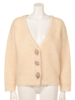 〈Lily Brown〉ビックビジュー釦付カーデ