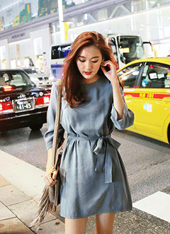 グレイッシュカラーリボンワンピース・全3色