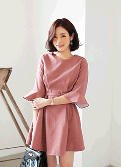 ベルトsetベルリーブタックワンピース・全4色