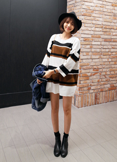 ワイドボーダーオーバーロングニット・全3色