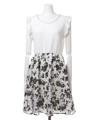 モノトーン花柄SKドッキング／ワンピース