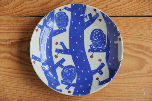 印判手七寸皿 （倉敷意匠×kata kata）ふくろう