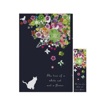 白猫と花の木 ネイビー