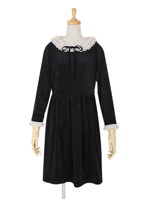 シフォンプリーツフリルベロアワンピース