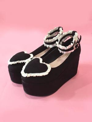 ハートフリル厚底ウェッジソールパンプス