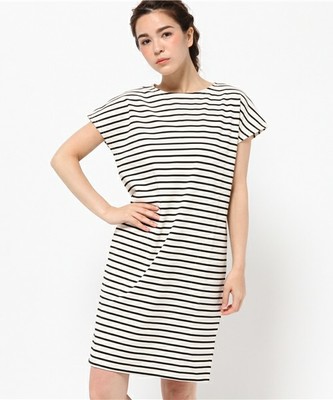 Rinajour 後ろレースアップ　ボーダーワンピース