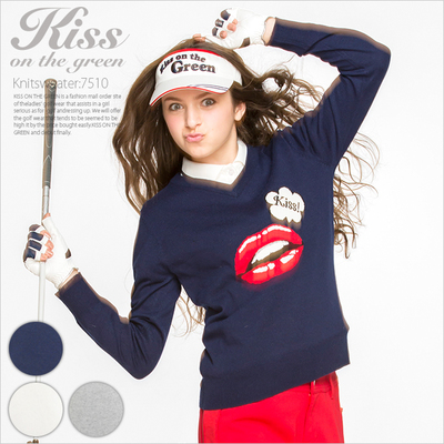 リップ柄vネックニット