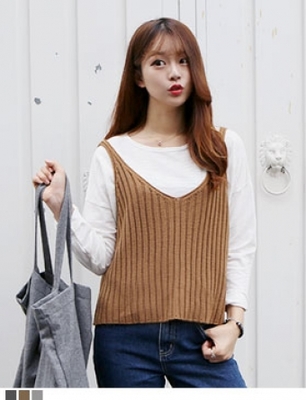 リブ無地シンプルビスチェ