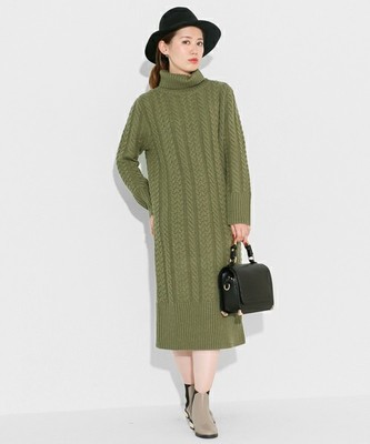 CUT ケーブルニットロングワンピース