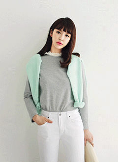 フリルネックラインポイントTシャツ・全5色・b18633