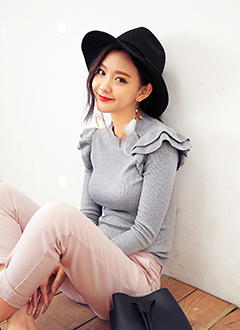 ショルダーティアードフリルリブトップス・全2色・e45480