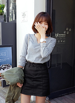 Vネックスリットベーシックトップス・全3色・e45232