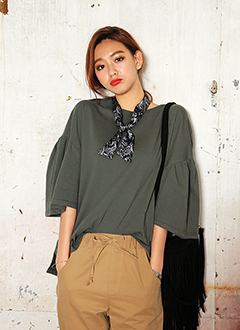 クルーネックラッフルスリーブトップス・全5色・t45357