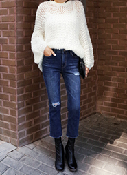 裾切りっぱなしダメージ8分丈フレアジーンズ・全1色・t45209