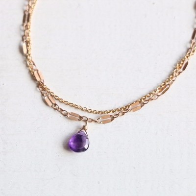 小粒アメジストとデザインチェーンのブレスレット