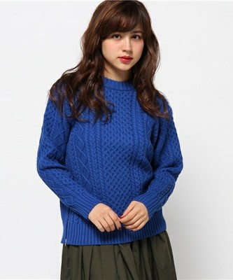 サイドファスナーケーブルニットプルオーバー