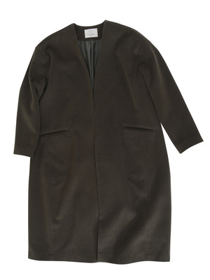 ノーカラーロングウールコート