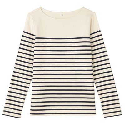 オーガニックコットン太番手パネルボーダー長袖Ｔシャツ