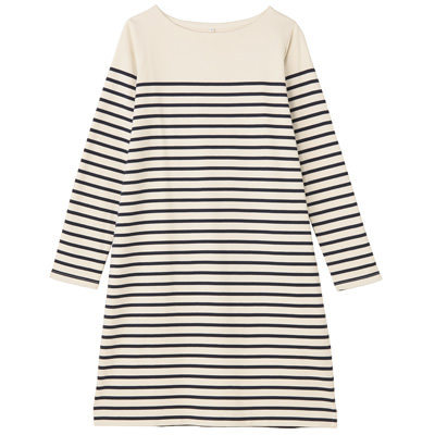 オーガニックコットン太番手パネルボーダー長袖ワンピース