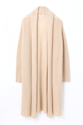 ショールカラー片畦ロングカーディガン