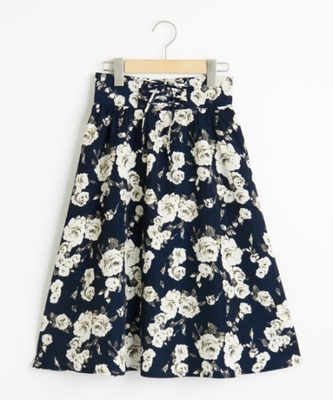 花柄編み上げミモレスカート