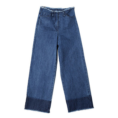 フリンジカットバイカラーワイドデニム