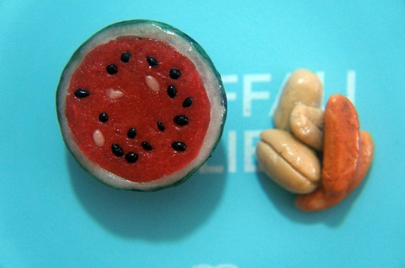 すいかのマグネット＆柿の種とピーナッツのマグネット２点セット