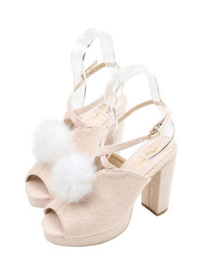 ファーぽんぽんクロスストラップミュール