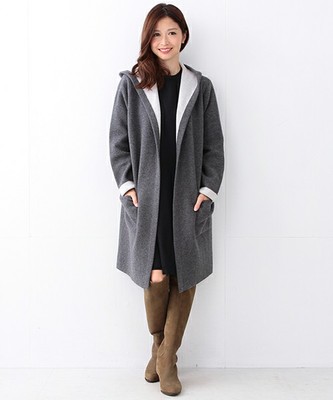 Demi-Luxe BEAMS / Wフェイス フードニットコート