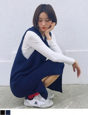 サイドスリットニットロングワンピース