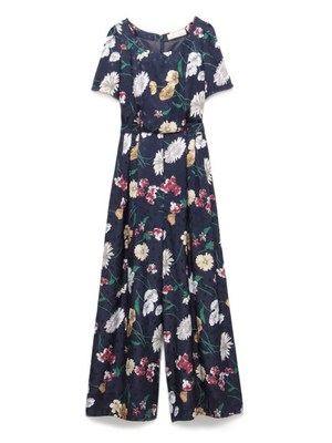 中花柄ワイドロンパース