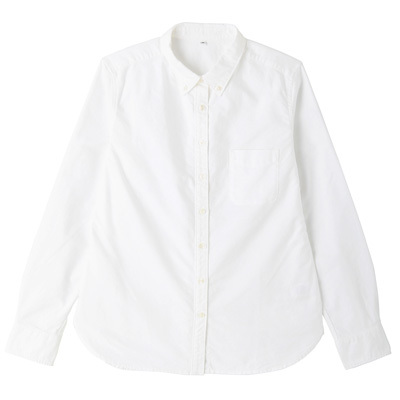オーガニックコットン洗いざらしオックスボタンダウンシャツ　婦人Ｍ・白