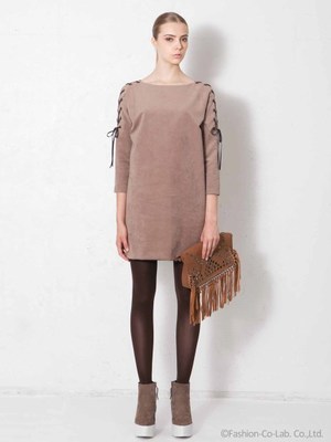 レースアップスリーブスエードOP