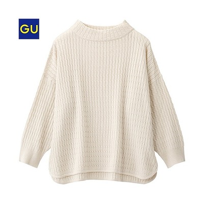 （GU）ボトルネックセーター（ケーブル・７分袖）